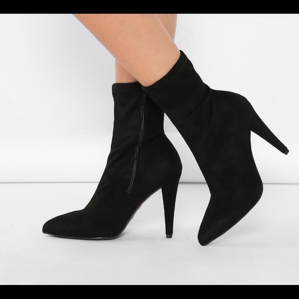 Pointed Stretch Sock Cone Heel Ankle Booties